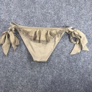 Victorias Secret The Cheeky Ruffle Lace Side Tie Bikini Bottoms Olive Green M